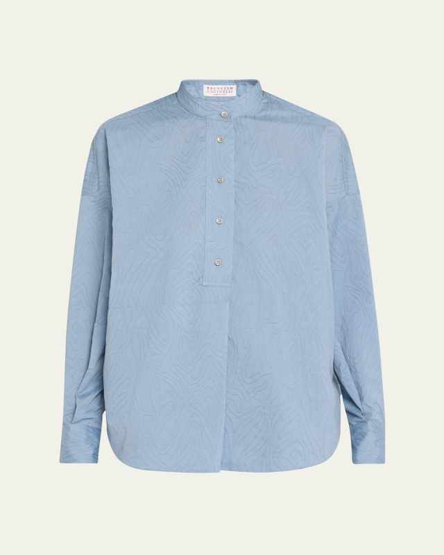 Abstract Animal Jacquard Mandarin Collar Top